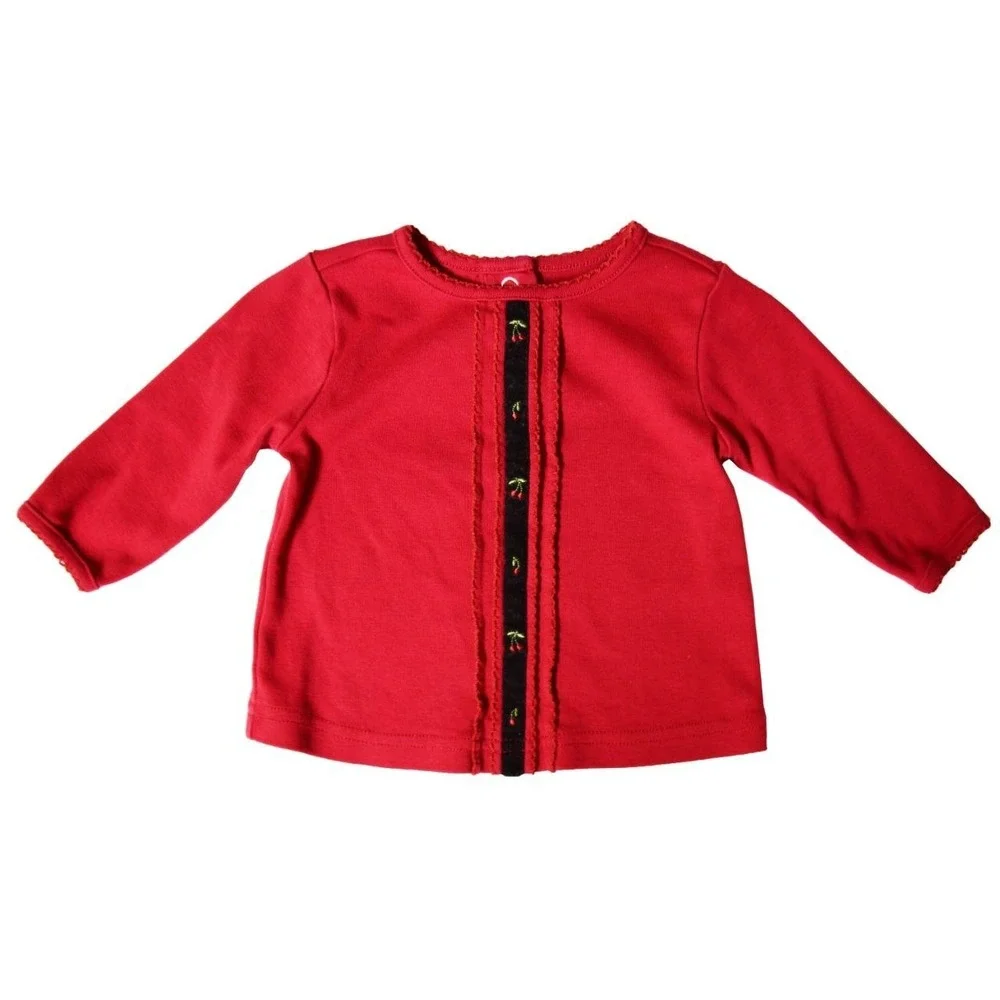 EUC Gymboree Baby Girls 3 6 Months Long Sleeve Red Cherry Shirt Top